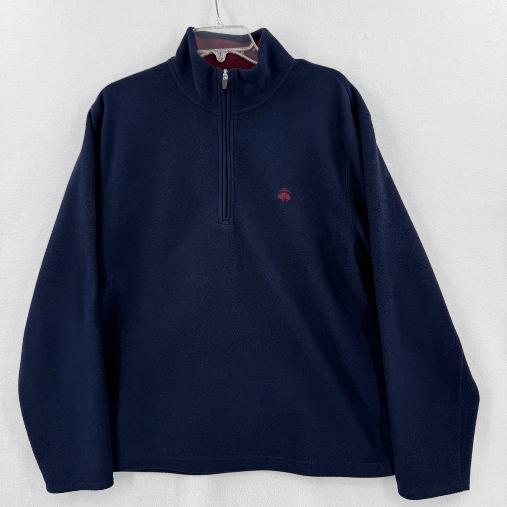 Brooks Brothers 346 Fleece Sweater Quarter Zip Mens Large Navy Blue Pullover
